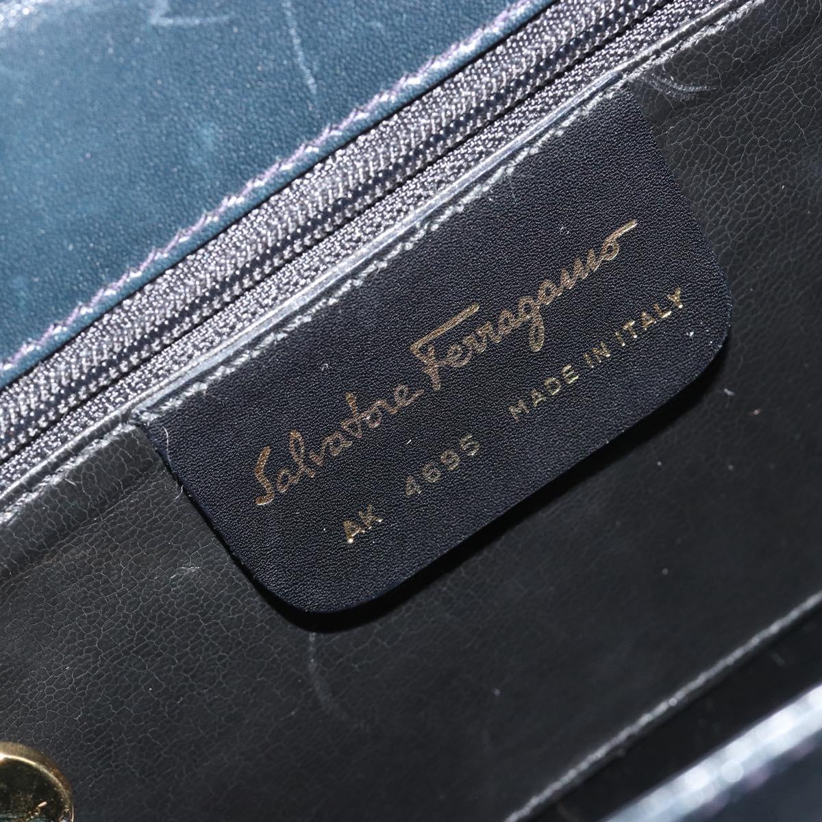 Salvatore Ferragamo Gancini Hand Bag Leather Navy Gold Tone Auth 191733A