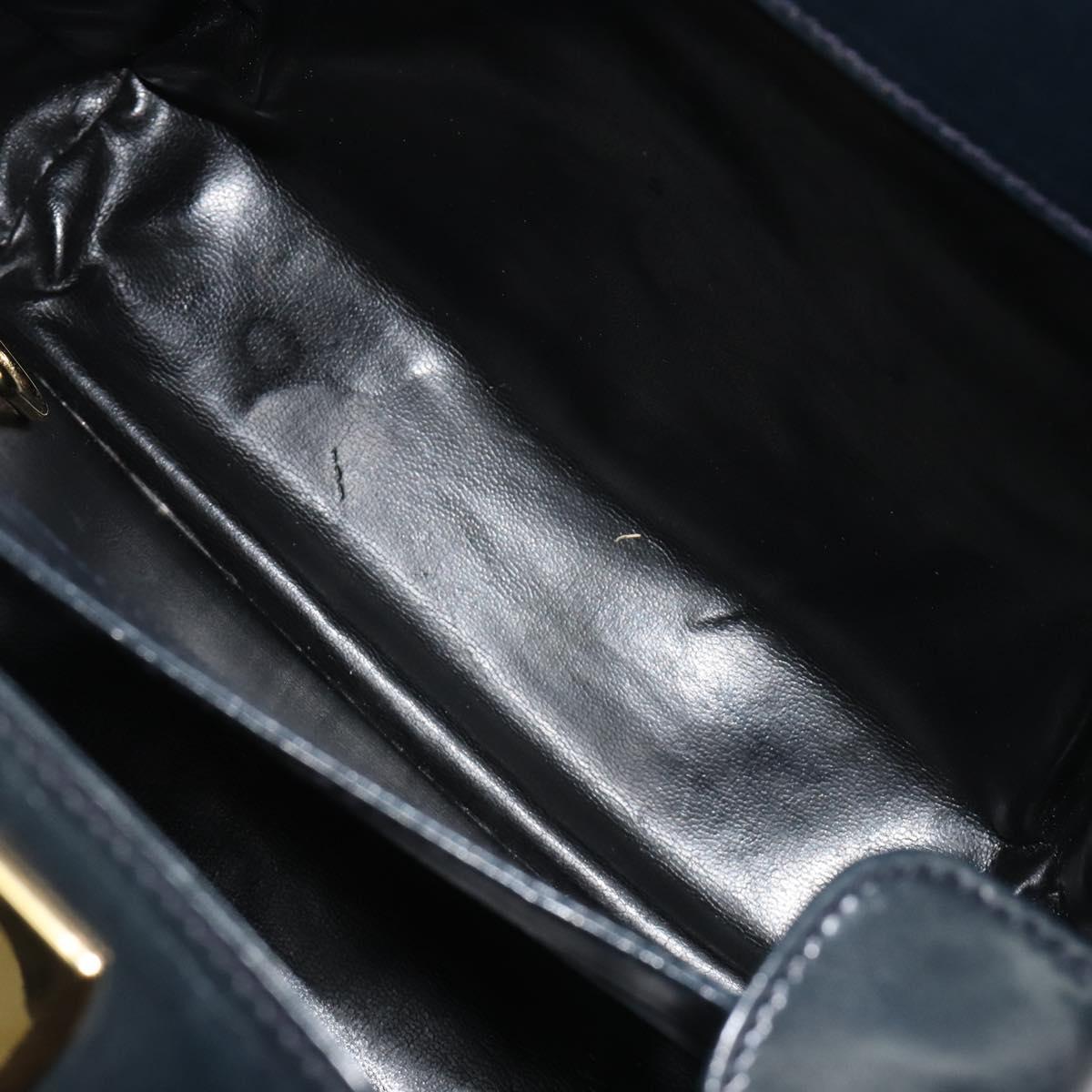 Salvatore Ferragamo Gancini Hand Bag Leather Navy Gold Tone Auth 191733A