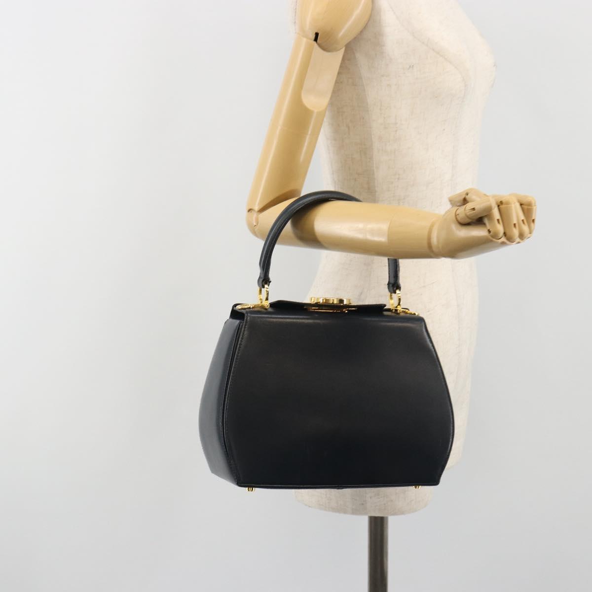Salvatore Ferragamo Gancini Hand Bag Leather Navy Gold Tone Auth 191733A
