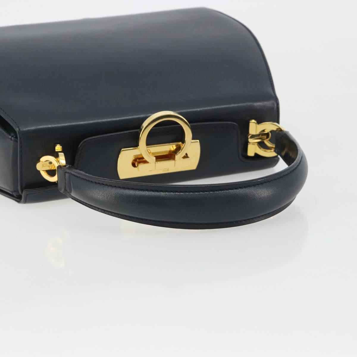 Salvatore Ferragamo Gancini Hand Bag Leather Navy Gold Tone Auth 191733A