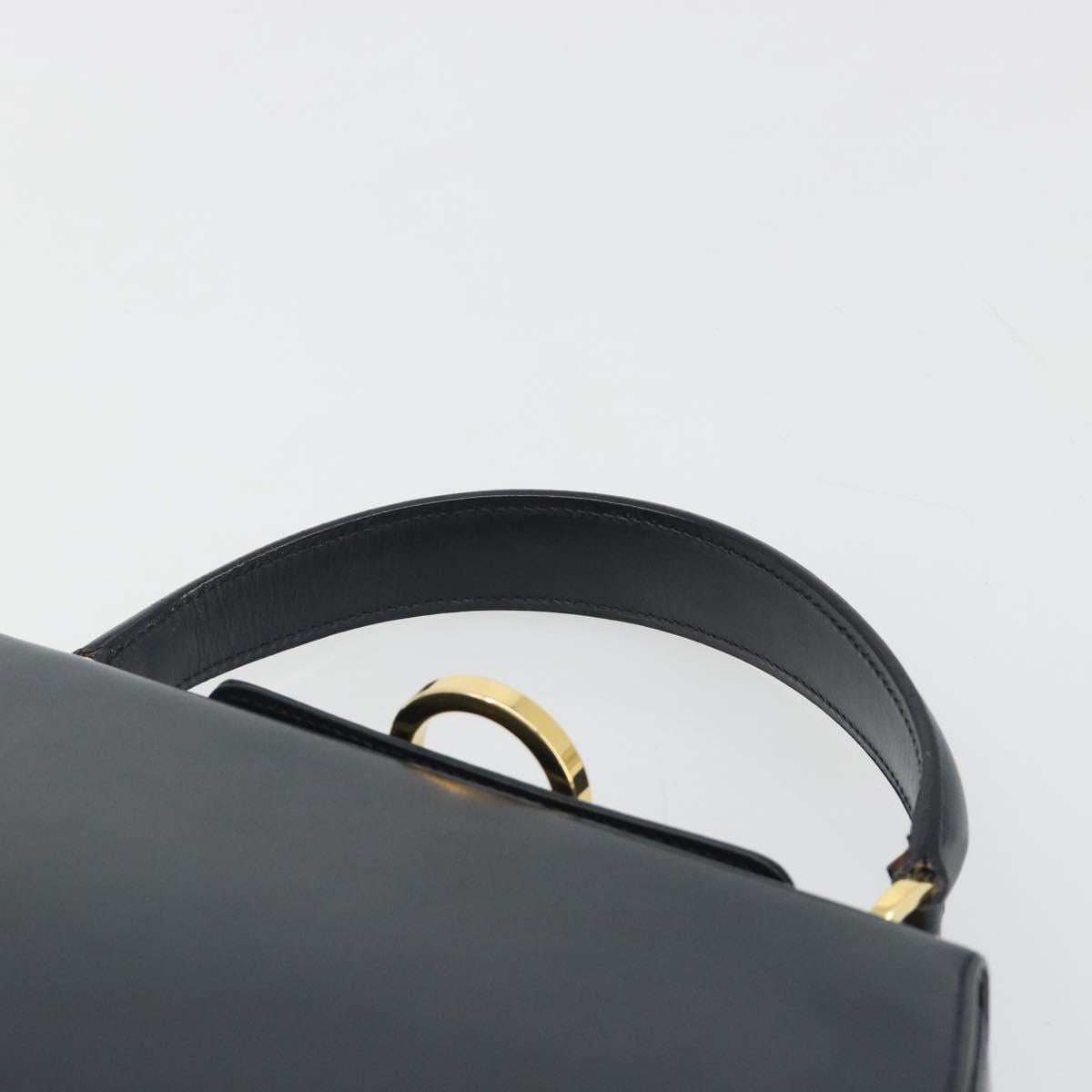 Salvatore Ferragamo Gancini Hand Bag Leather Navy Gold Tone Auth 191733A