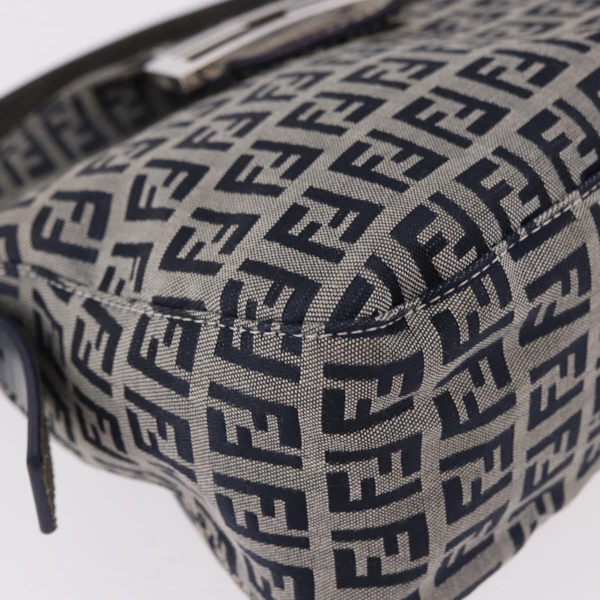 FENDI Zucchino Canvas Mamma Baguette Shoulder Bag Navy Silver Auth 191734V