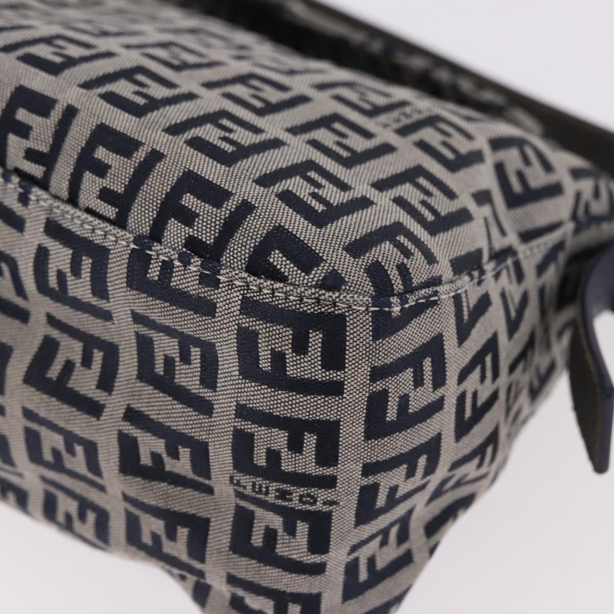 FENDI Zucchino Canvas Mamma Baguette Shoulder Bag Navy Silver Auth 191734V