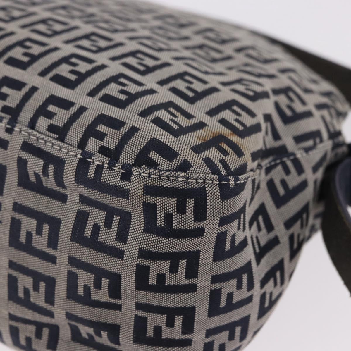 FENDI Zucchino Canvas Mamma Baguette Shoulder Bag Navy Silver Auth 191734V