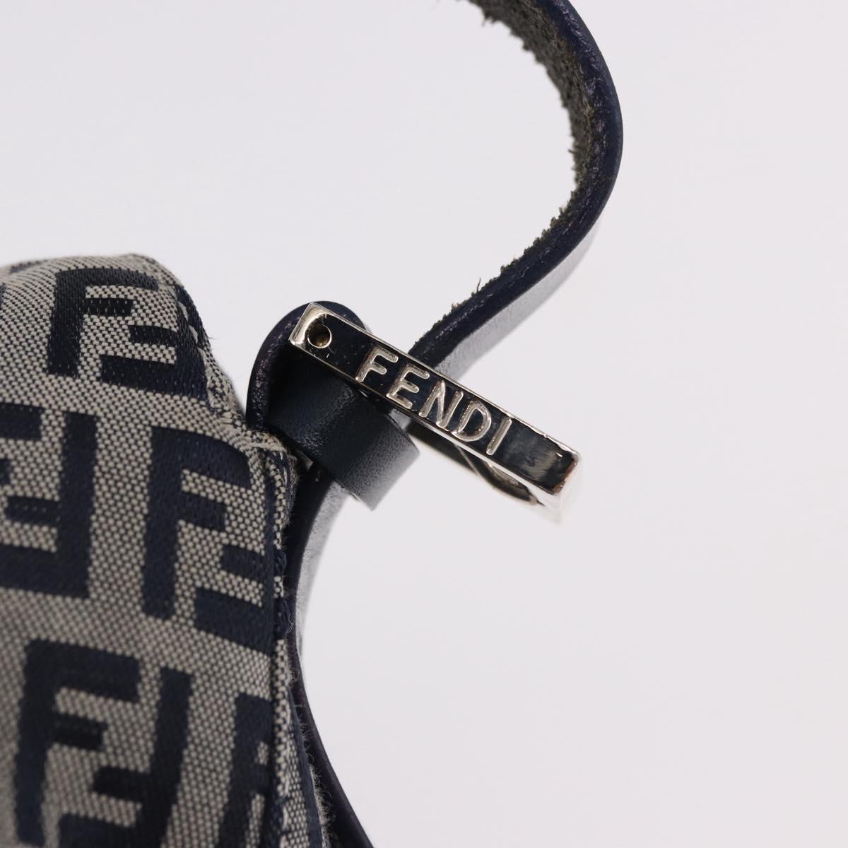 FENDI Zucchino Canvas Mamma Baguette Shoulder Bag Navy Silver Auth 191734V