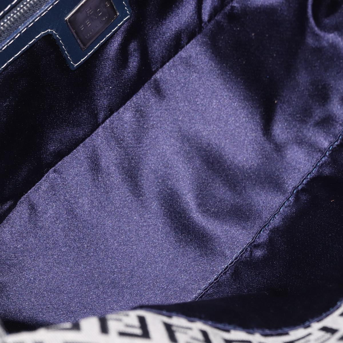 FENDI Zucchino Canvas Mamma Baguette Shoulder Bag Navy Silver Auth 191734V