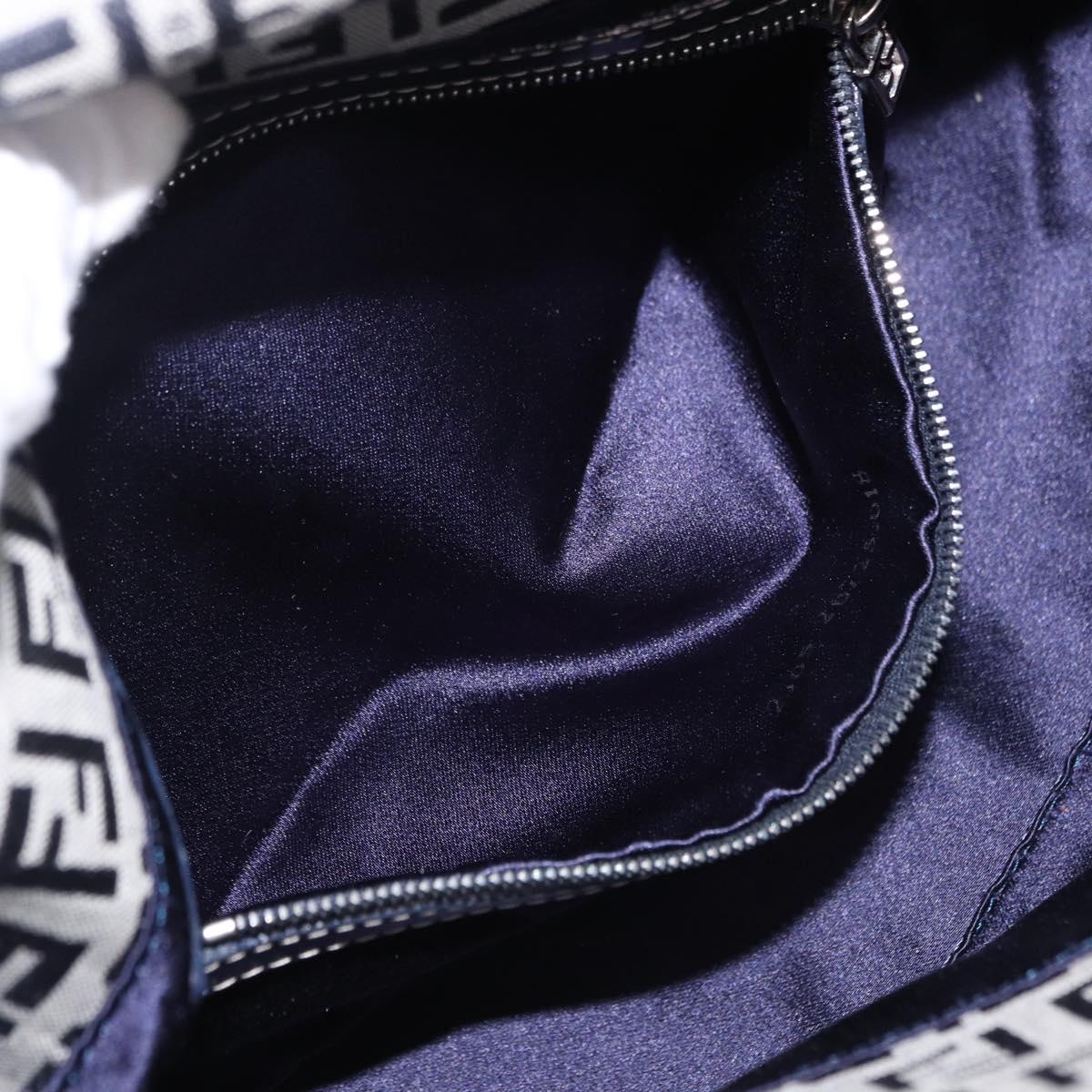 FENDI Zucchino Canvas Mamma Baguette Shoulder Bag Navy Silver Auth 191734V