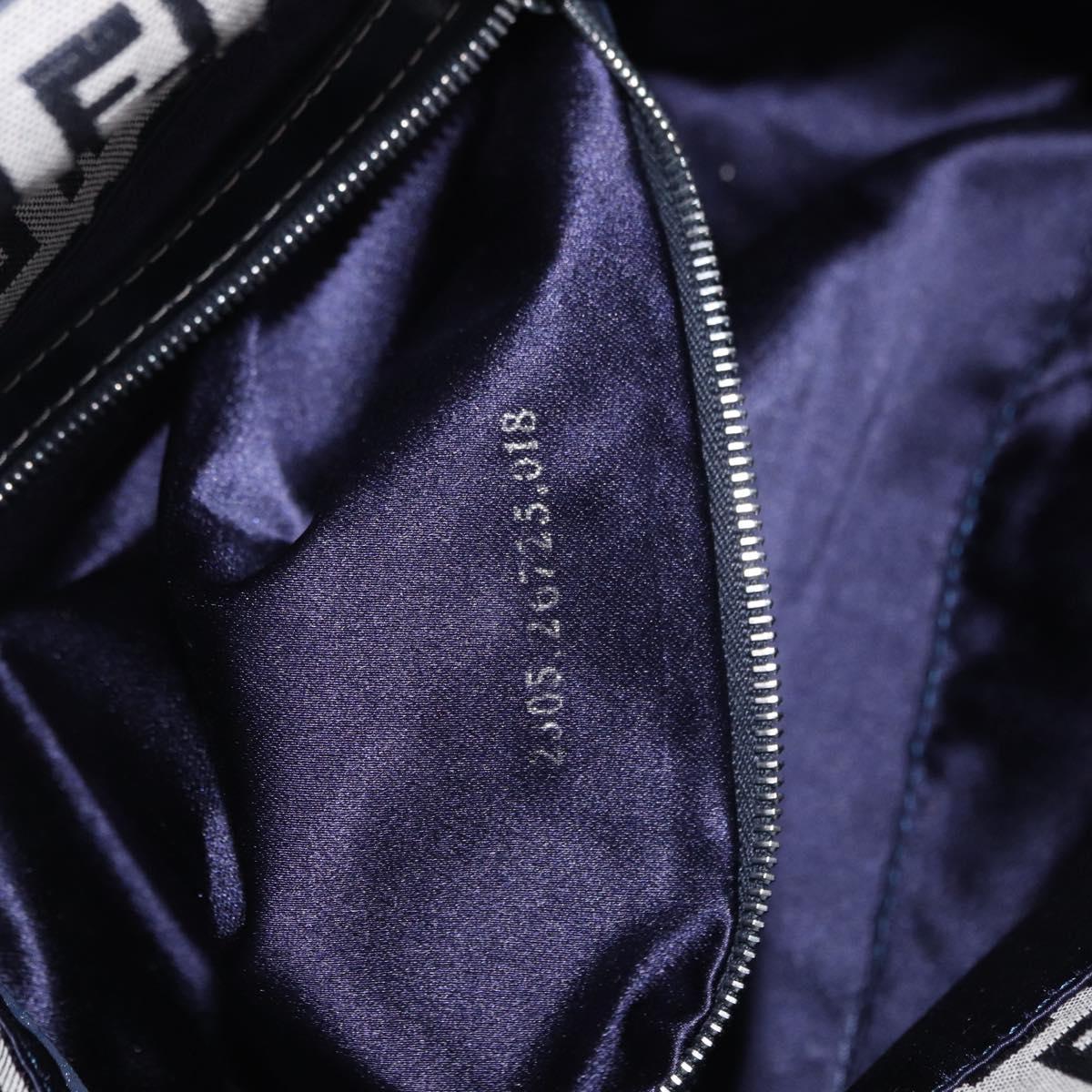 FENDI Zucchino Canvas Mamma Baguette Shoulder Bag Navy Silver Auth 191734V
