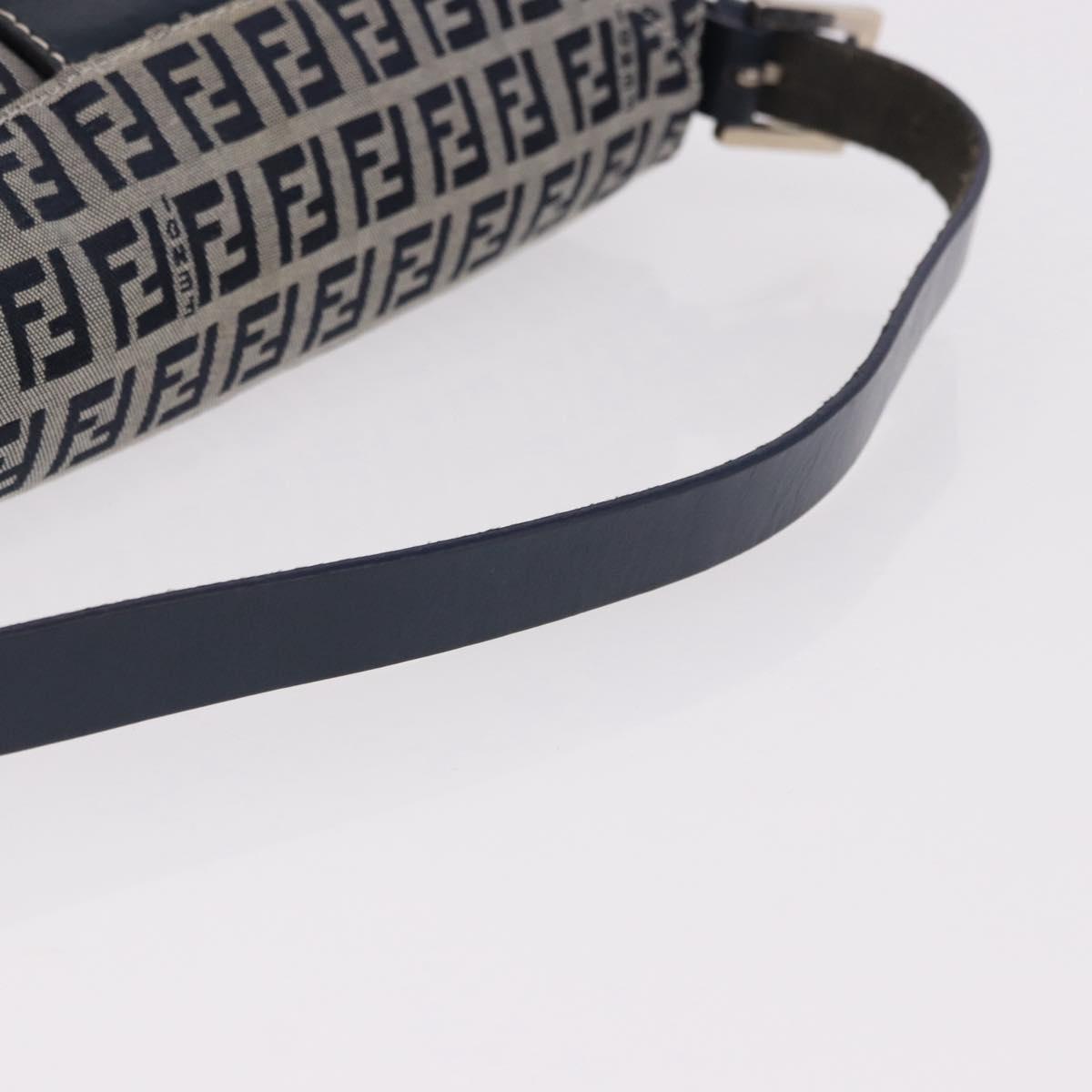 FENDI Zucchino Canvas Mamma Baguette Shoulder Bag Navy Silver Auth 191734V