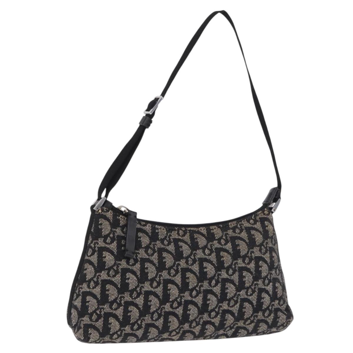 Christian Dior Trotter Canvas Accessory Pouch Black Silver Auth 191735A