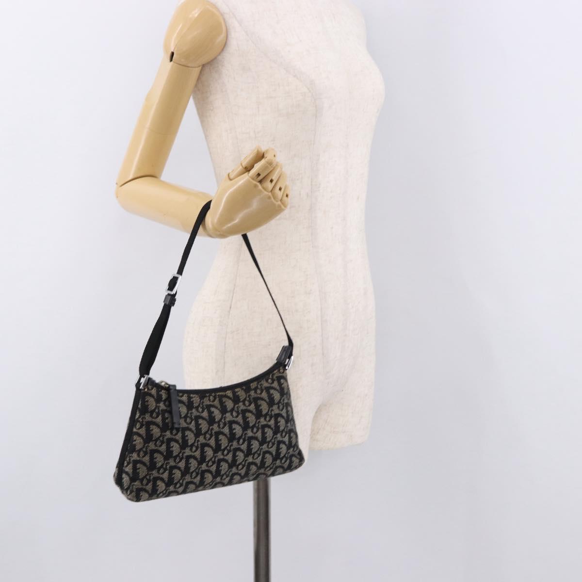 Christian Dior Trotter Canvas Accessory Pouch Black Silver Auth 191735A