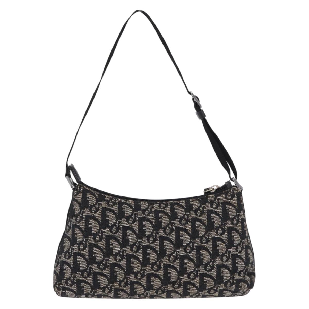Christian Dior Trotter Canvas Accessory Pouch Black Silver Auth 191735A