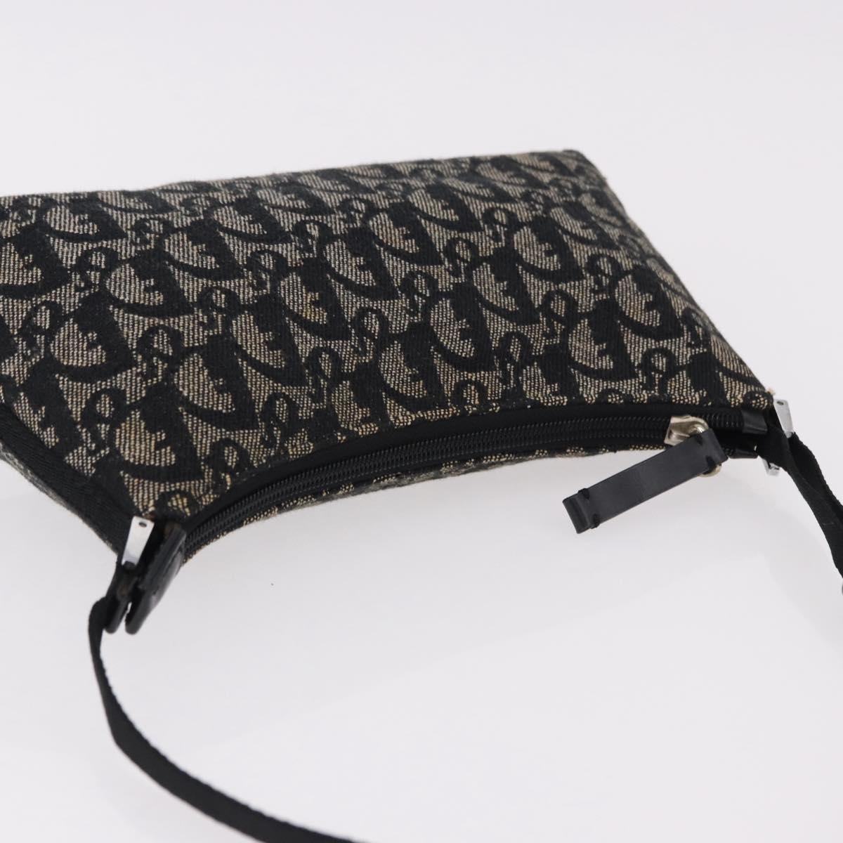 Christian Dior Trotter Canvas Accessory Pouch Black Silver Auth 191735A
