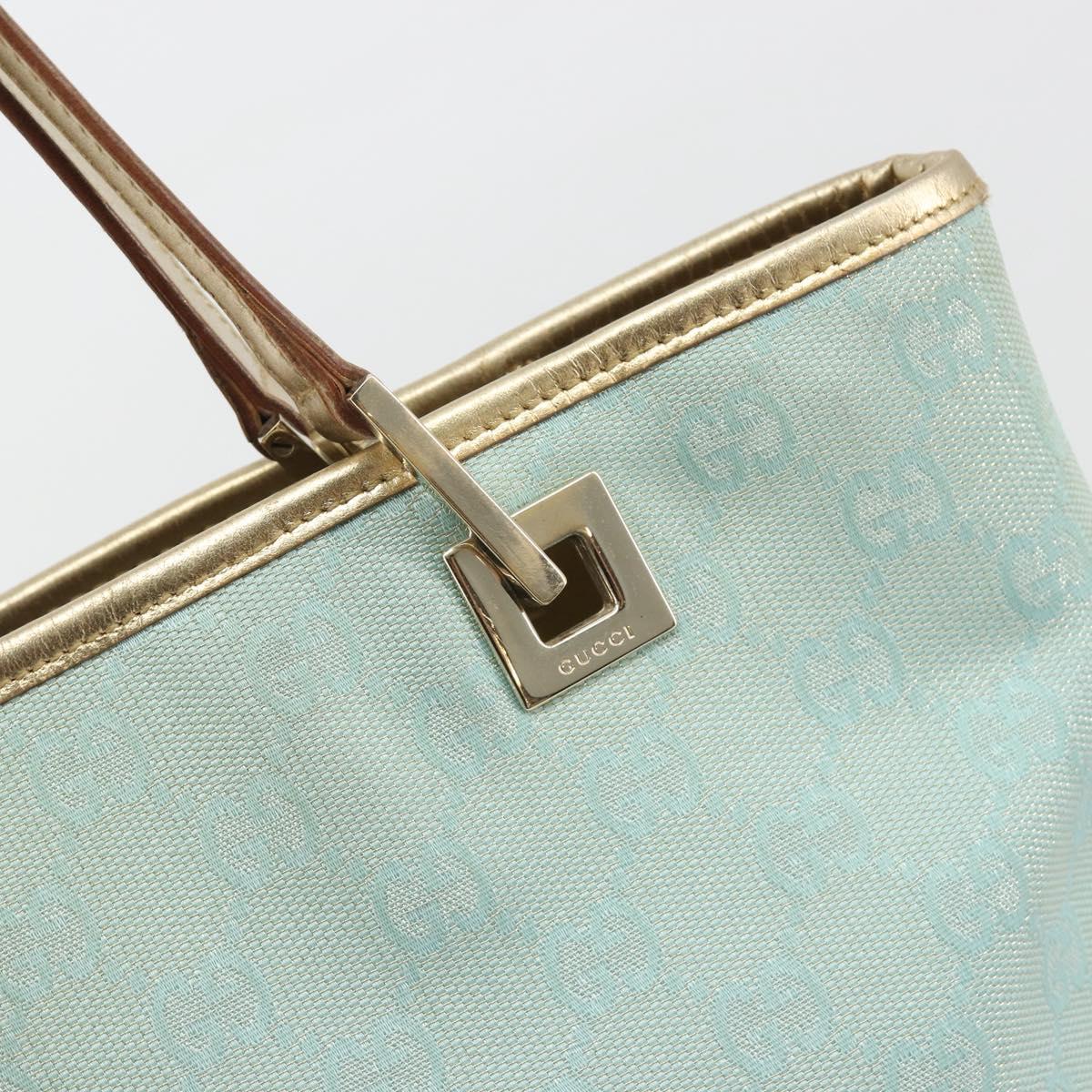 GUCCI GG Canvas Tote Bag Light Blue Gold Tone 002.1099 Auth 191736