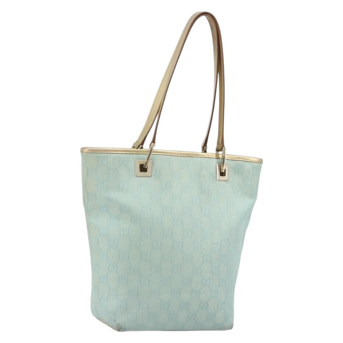 GUCCI GG Canvas Tote Bag Light Blue Gold Tone 002.1099 Auth 191736