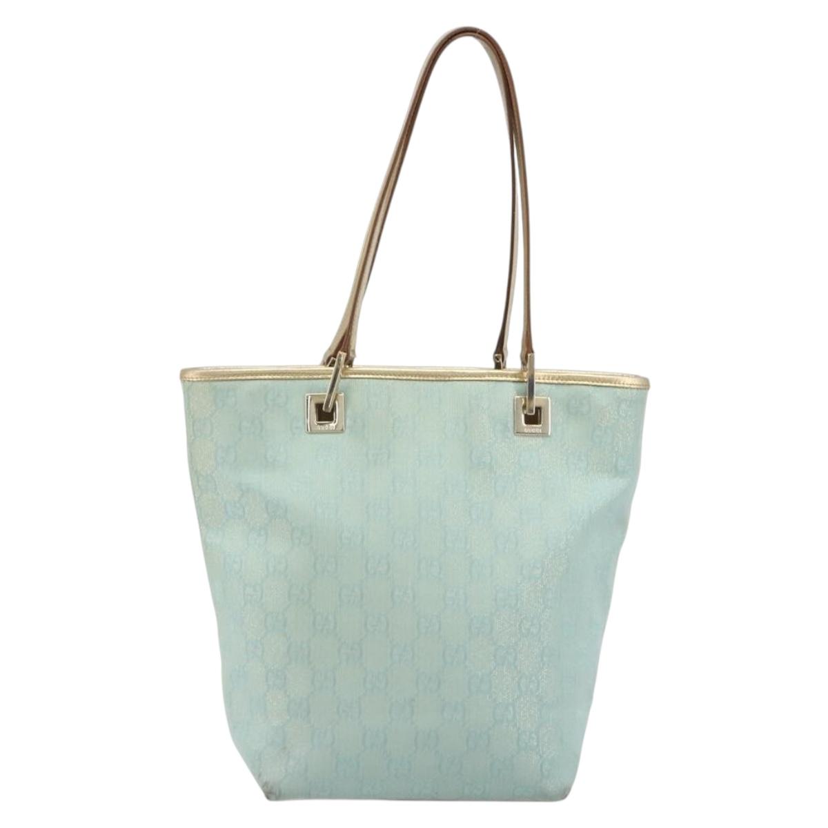 GUCCI GG Canvas Tote Bag Light Blue Gold Tone 002.1099 Auth 191736