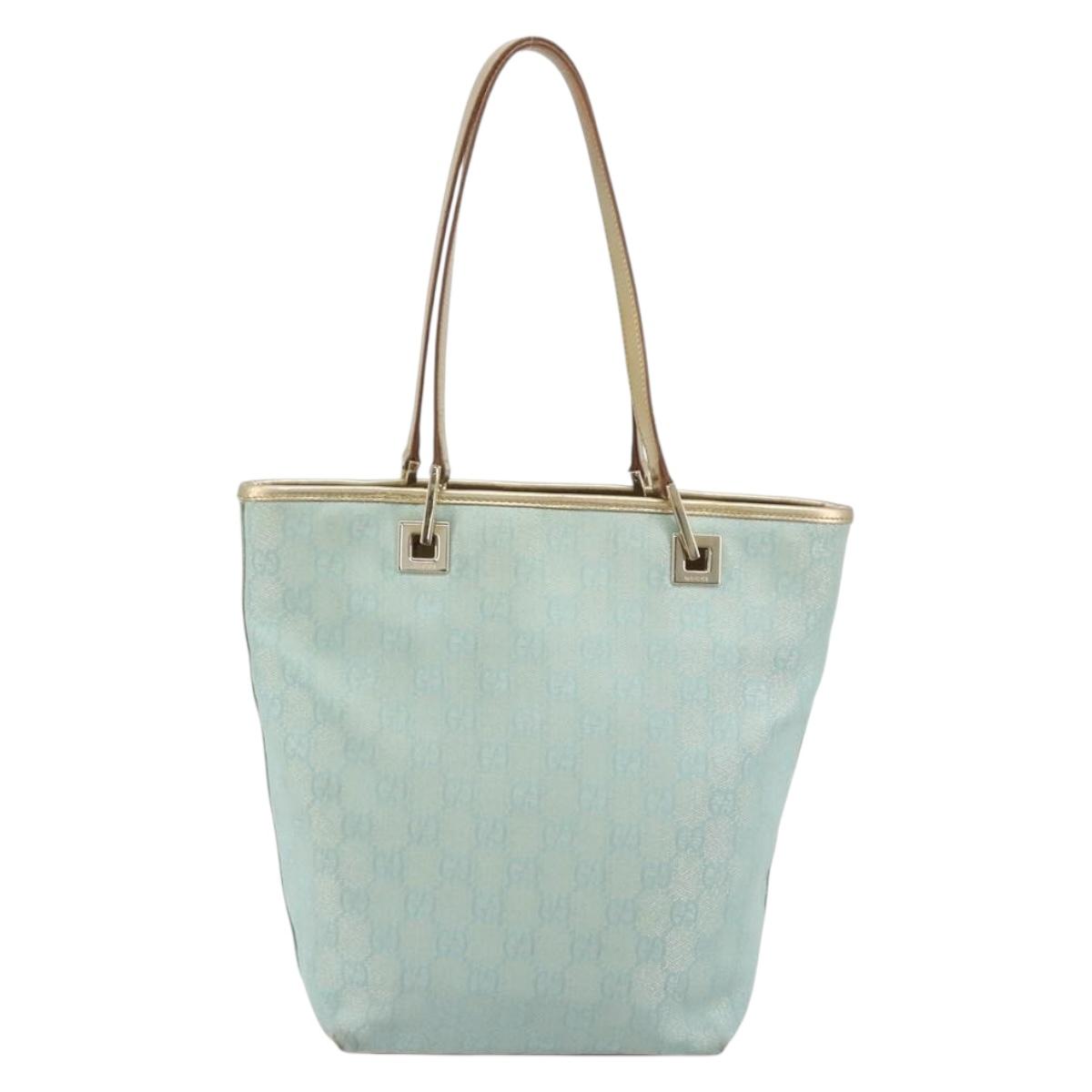 GUCCI GG Canvas Tote Bag Light Blue Gold Tone 002.1099 Auth 191736