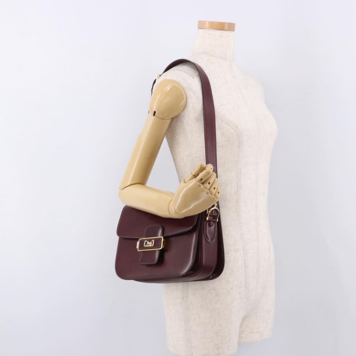 CELINE Horse Carriage Shoulder Bag Leather Bordeaux Gold Tone Auth 191737
