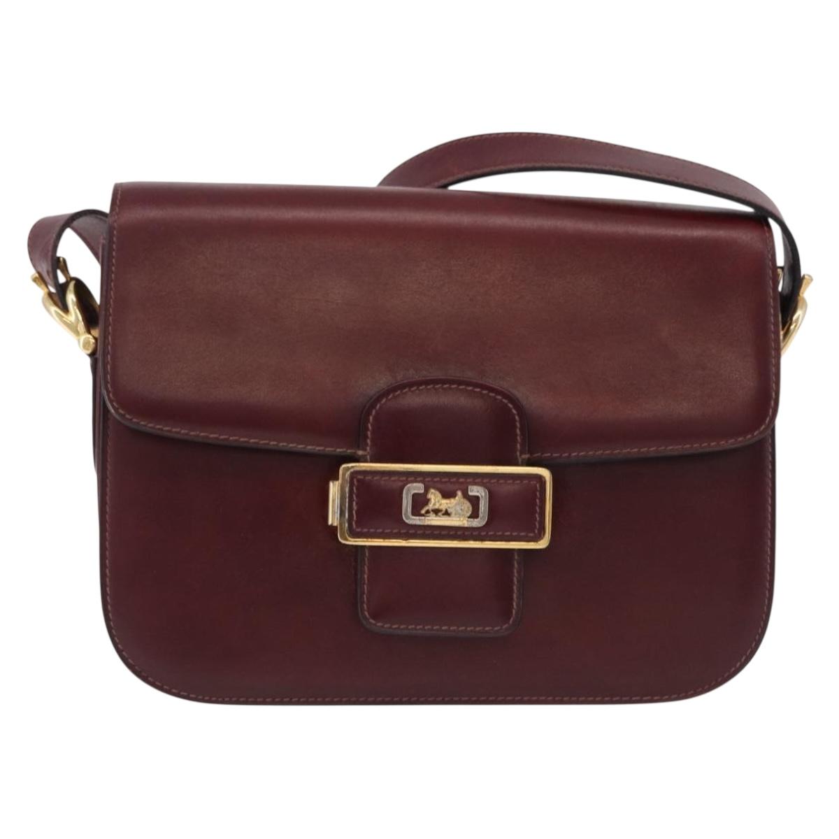 CELINE Horse Carriage Shoulder Bag Leather Bordeaux Gold Tone Auth 191737