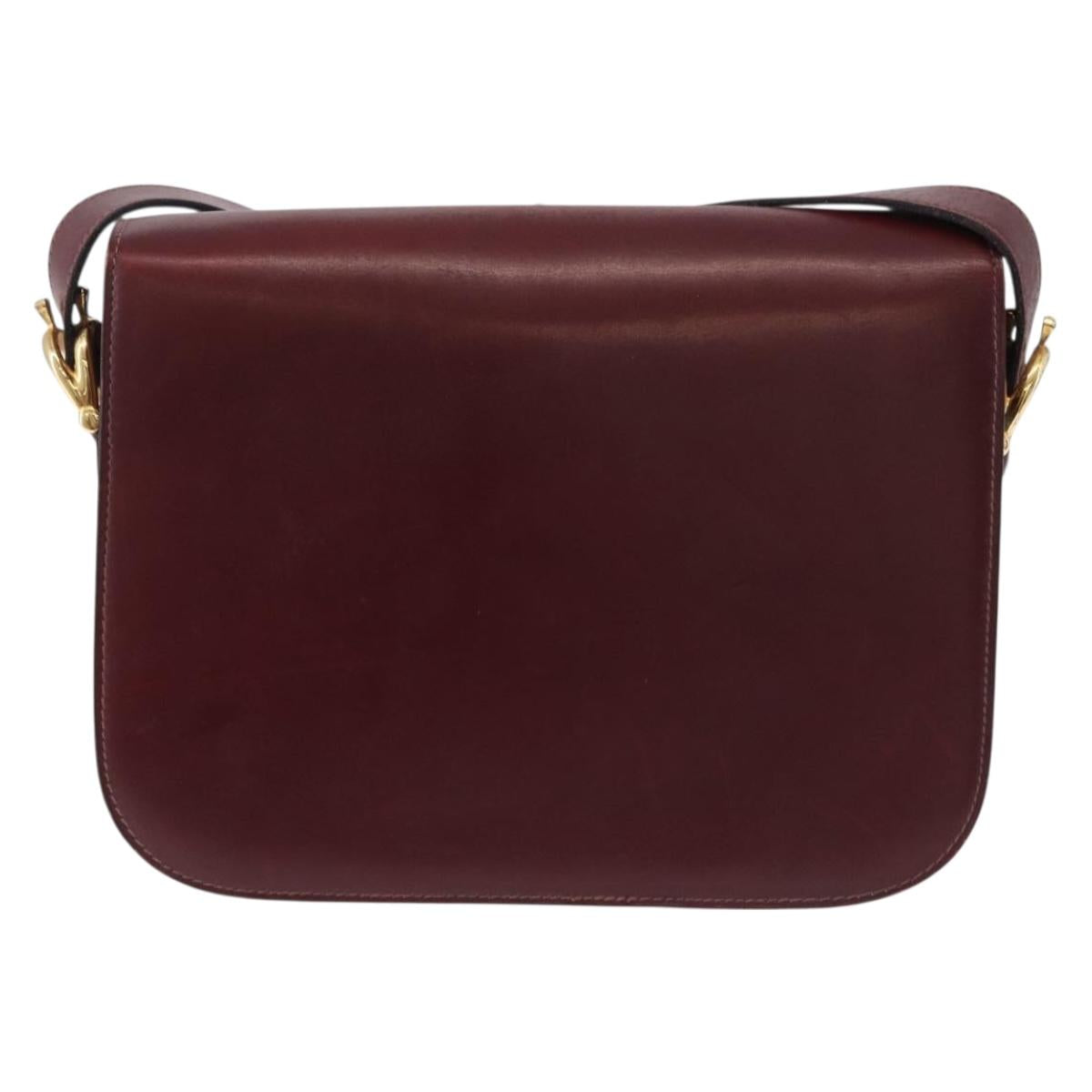 CELINE Horse Carriage Shoulder Bag Leather Bordeaux Gold Tone Auth 191737