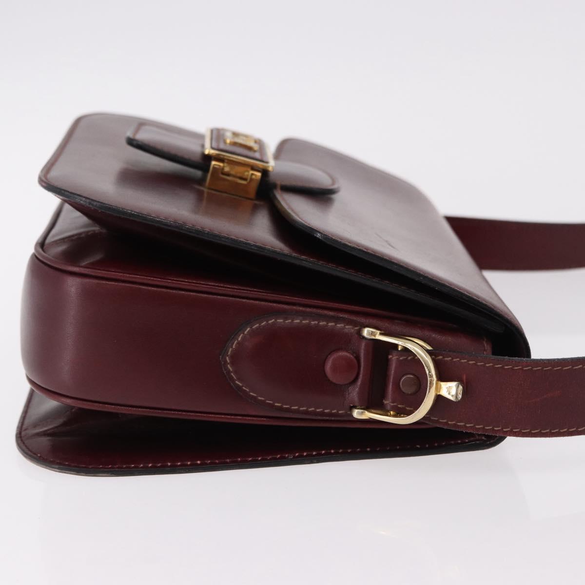 CELINE Horse Carriage Shoulder Bag Leather Bordeaux Gold Tone Auth 191737