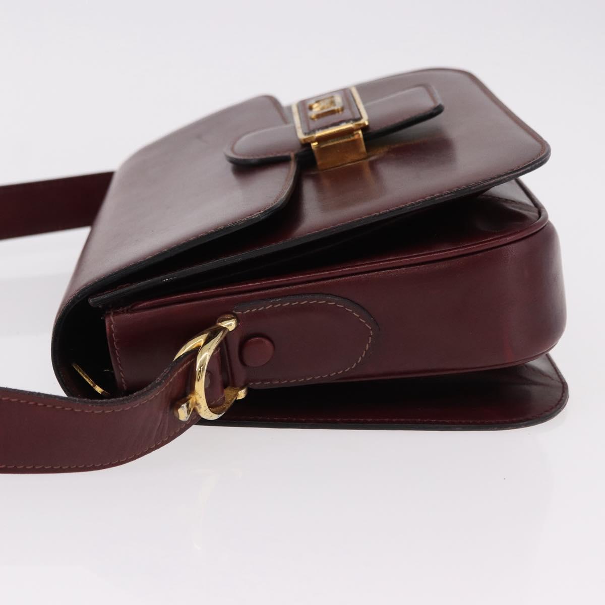 CELINE Horse Carriage Shoulder Bag Leather Bordeaux Gold Tone Auth 191737