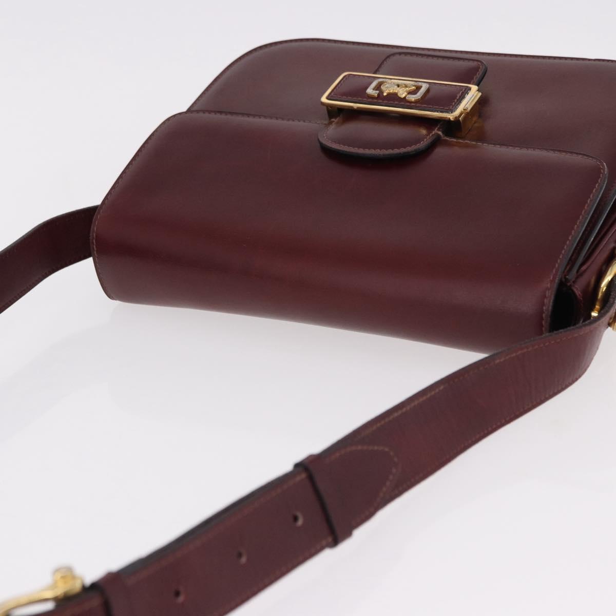 CELINE Horse Carriage Shoulder Bag Leather Bordeaux Gold Tone Auth 191737