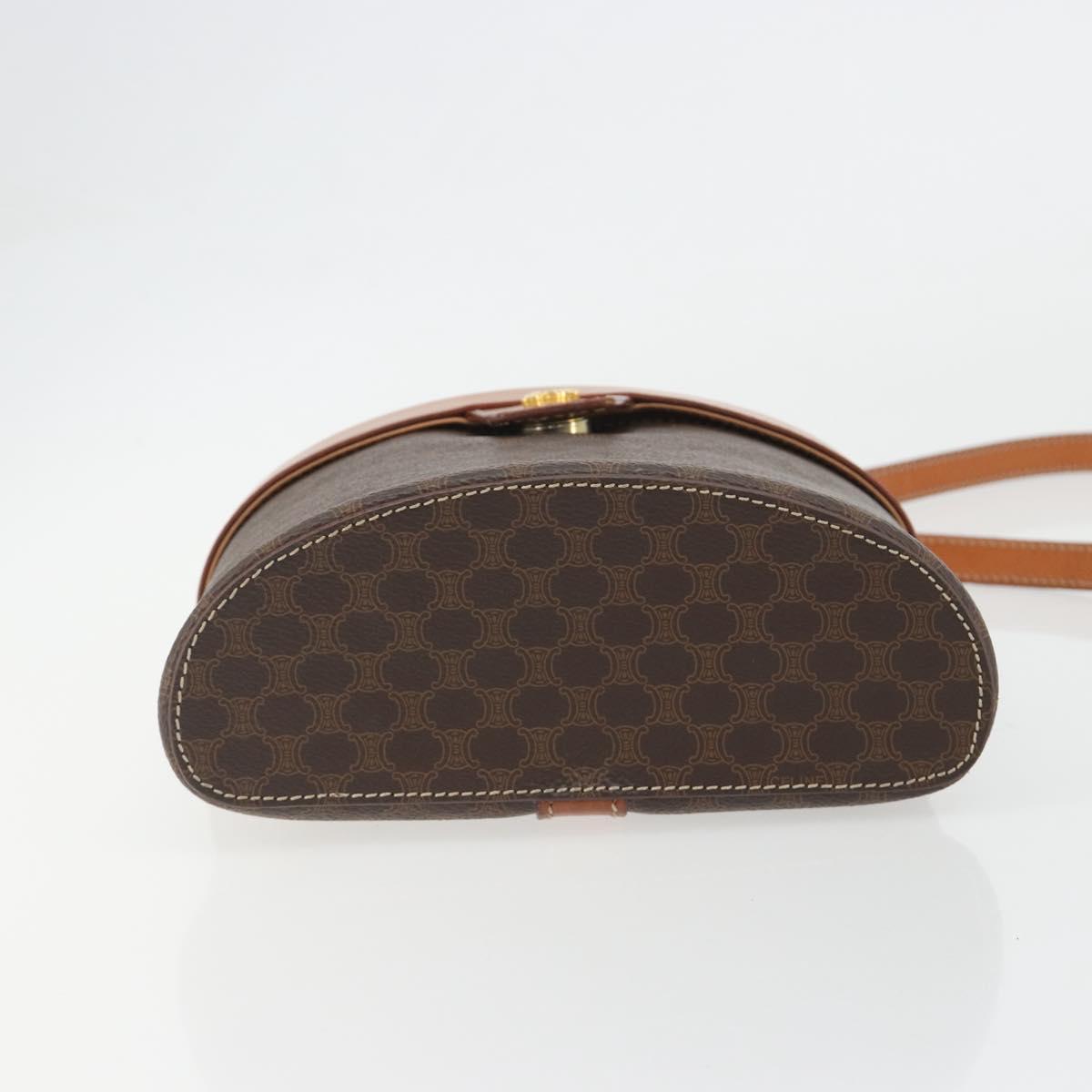 CELINE Macadam Vanity Hand Bag PVC Leather 2way Brown Gold Tone Auth 191738V