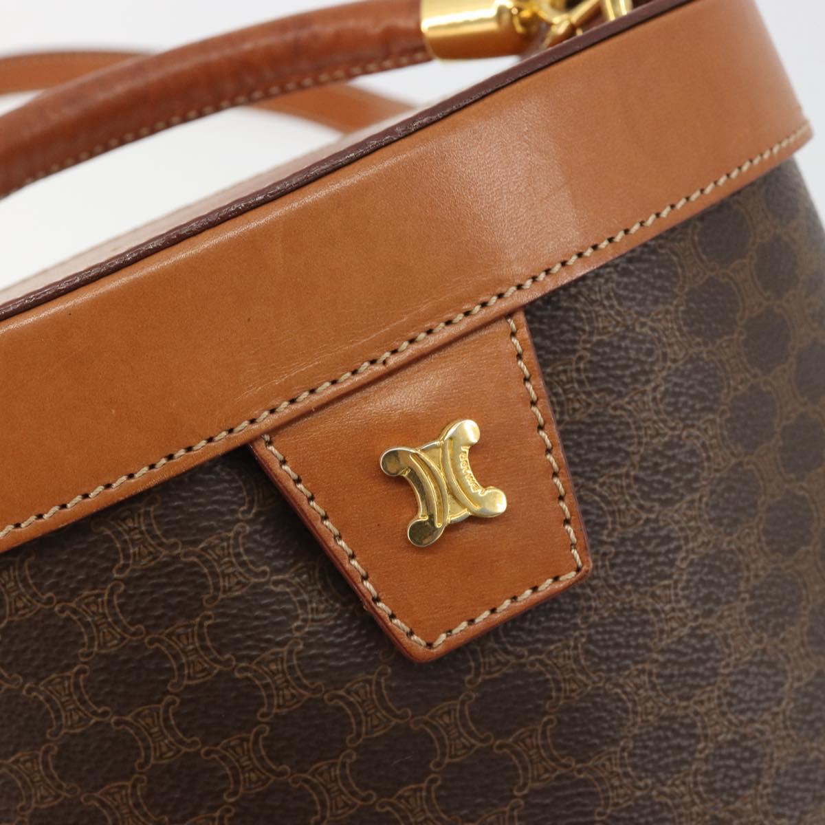 CELINE Macadam Vanity Hand Bag PVC Leather 2way Brown Gold Tone Auth 191738V