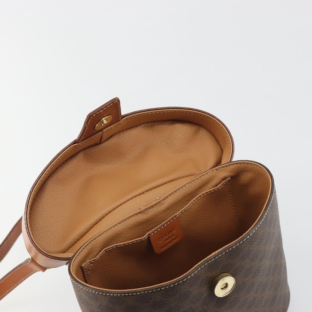 CELINE Macadam Vanity Hand Bag PVC Leather 2way Brown Gold Tone Auth 191738V