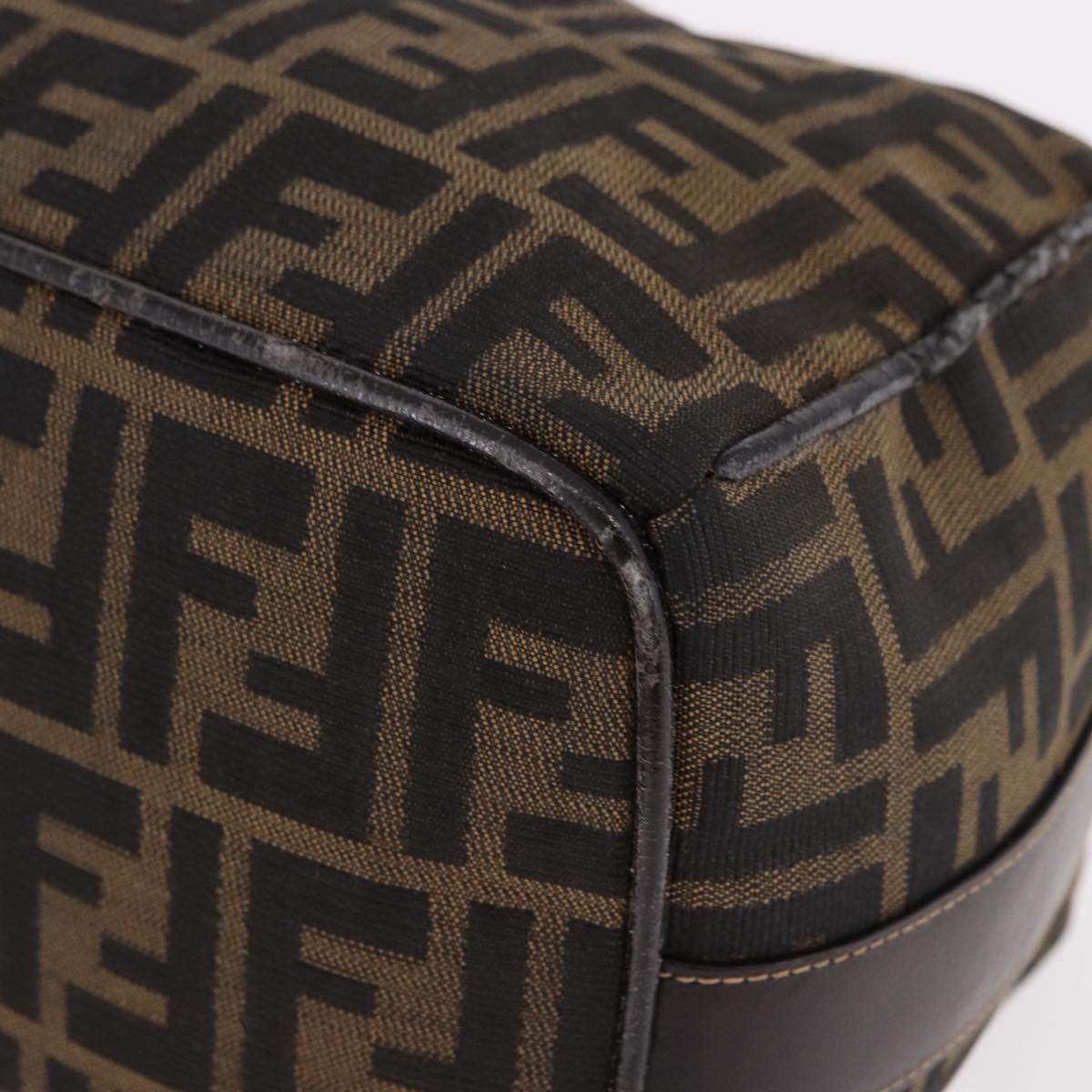 FENDI Zucca Canvas Vanity Hand Bag Brown Gold Auth 191739