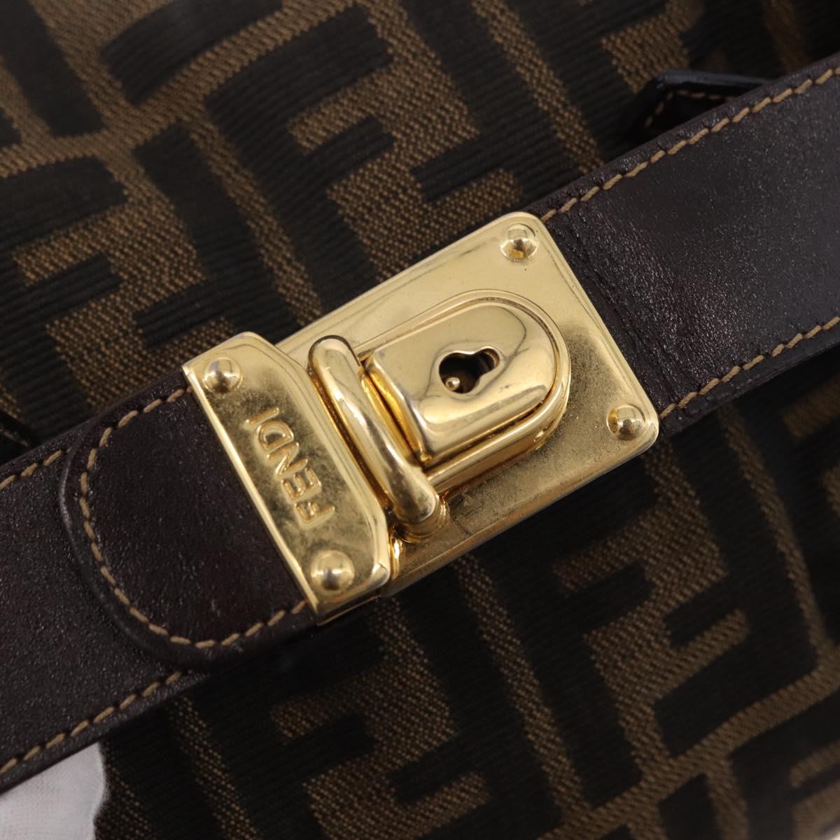 FENDI Zucca Canvas Vanity Hand Bag Brown Gold Auth 191739