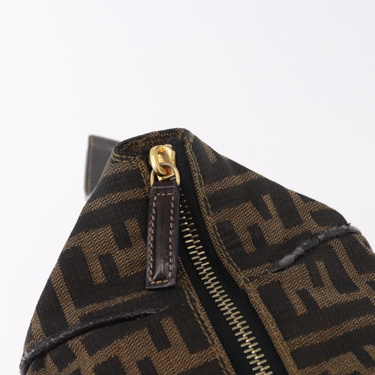 FENDI Zucca Canvas Vanity Hand Bag Brown Gold Auth 191739