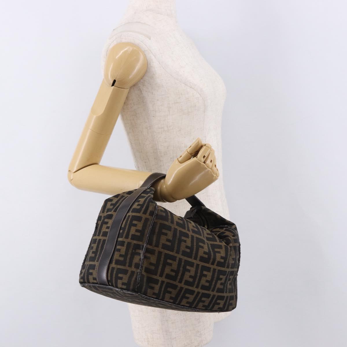 FENDI Zucca Canvas Vanity Hand Bag Brown Gold Auth 191739