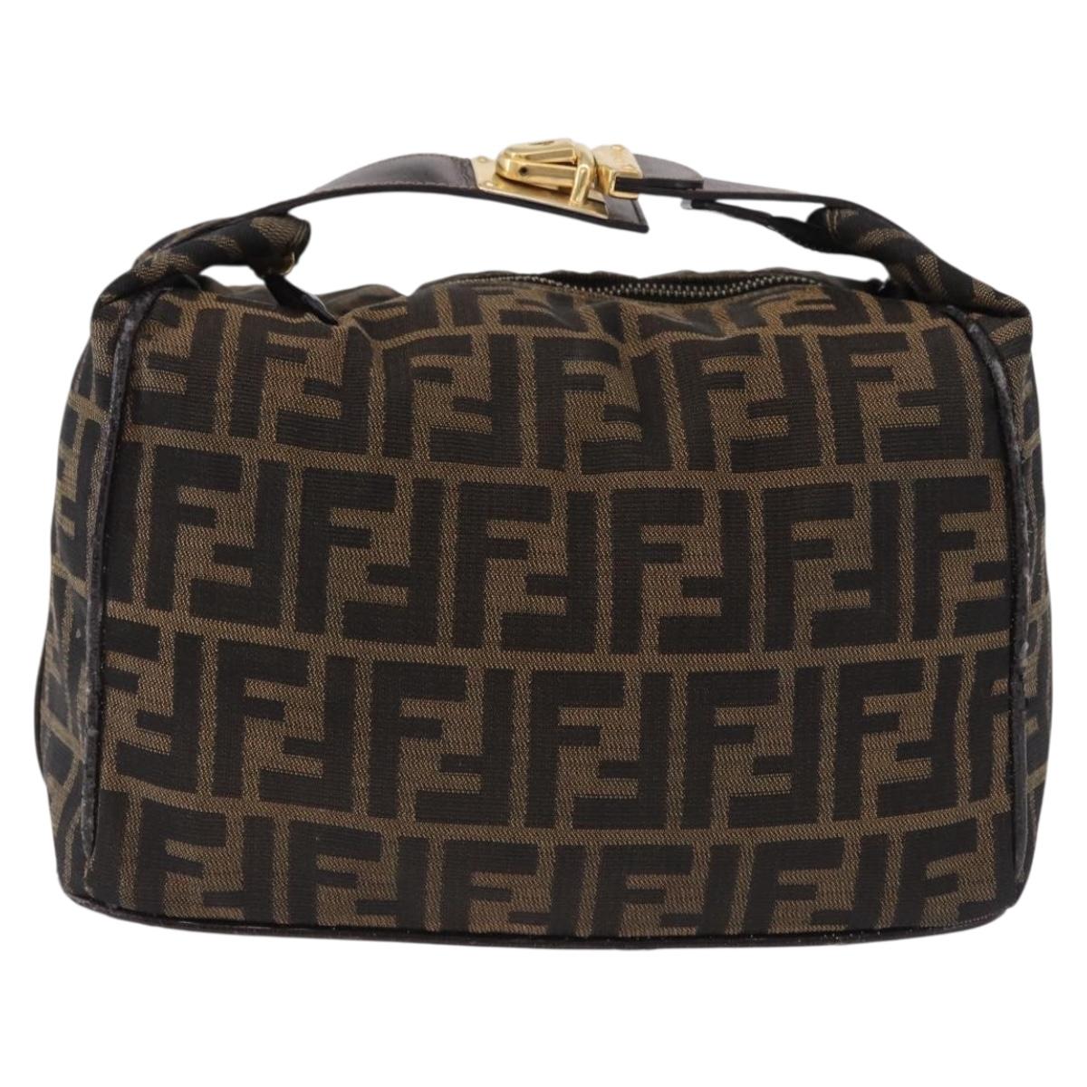 FENDI Zucca Canvas Vanity Hand Bag Brown Gold Auth 191739