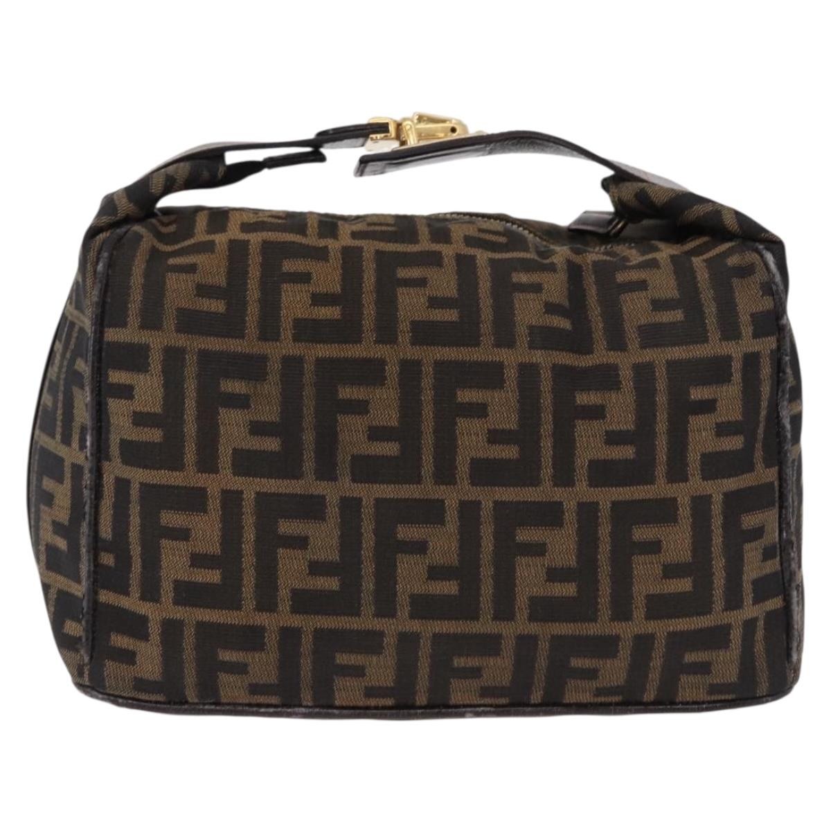 FENDI Zucca Canvas Vanity Hand Bag Brown Gold Auth 191739