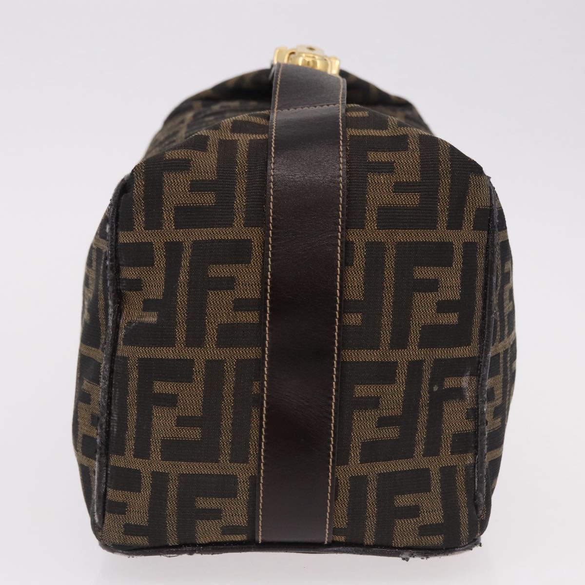 FENDI Zucca Canvas Vanity Hand Bag Brown Gold Auth 191739