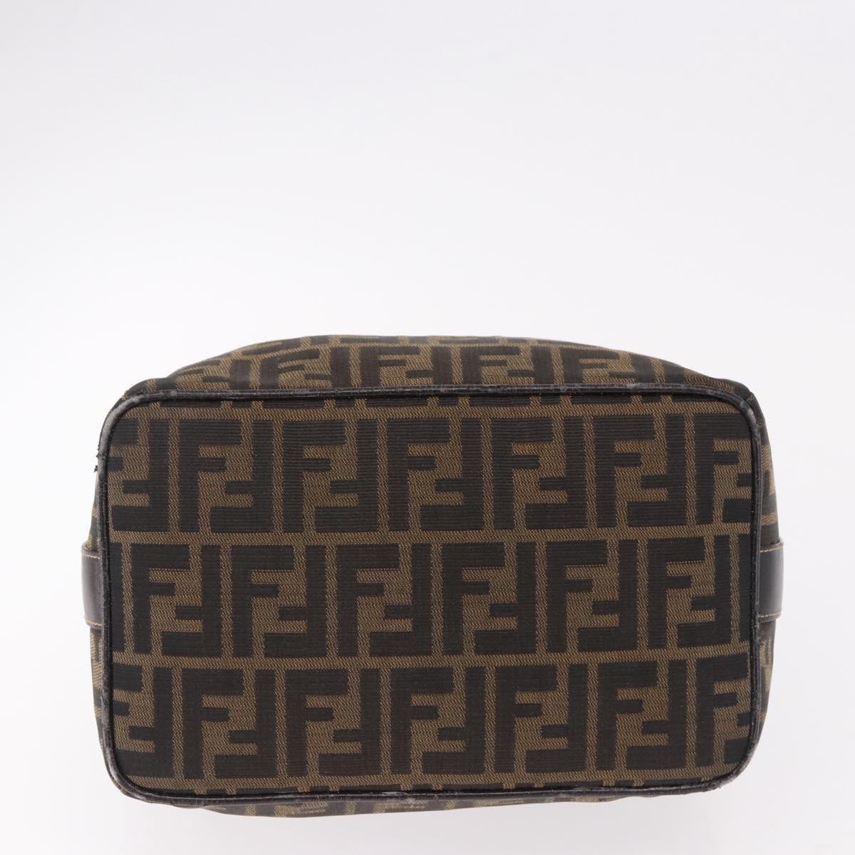 FENDI Zucca Canvas Vanity Hand Bag Brown Gold Auth 191739