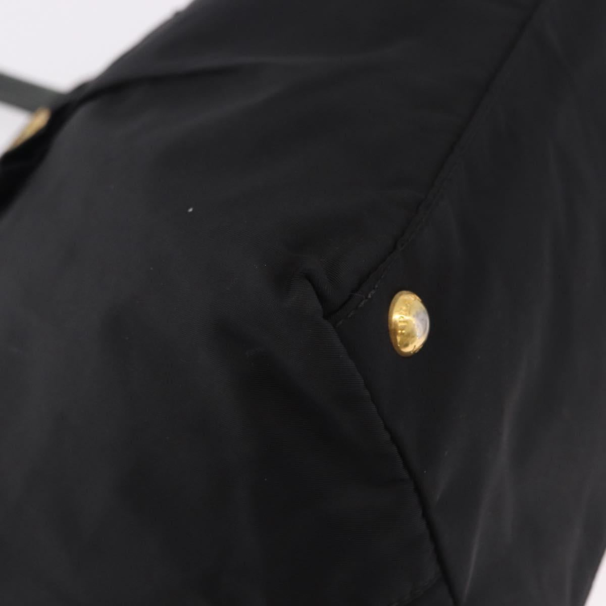 PRADA Ribbon Hand Bag Nylon Black Gold Tone Auth 191747