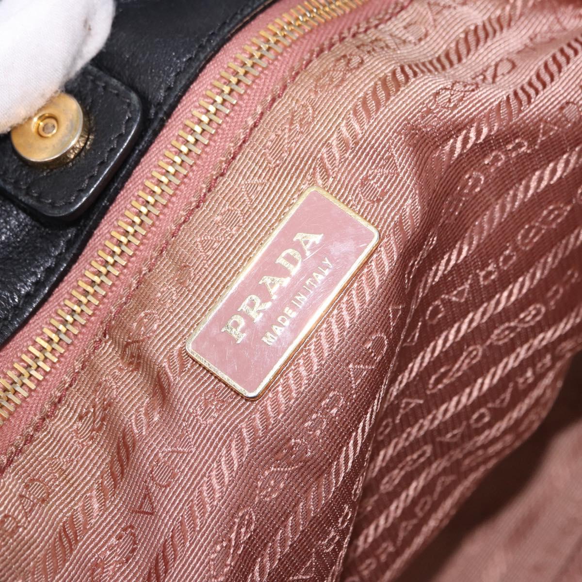 PRADA Ribbon Hand Bag Nylon Black Gold Tone Auth 191747