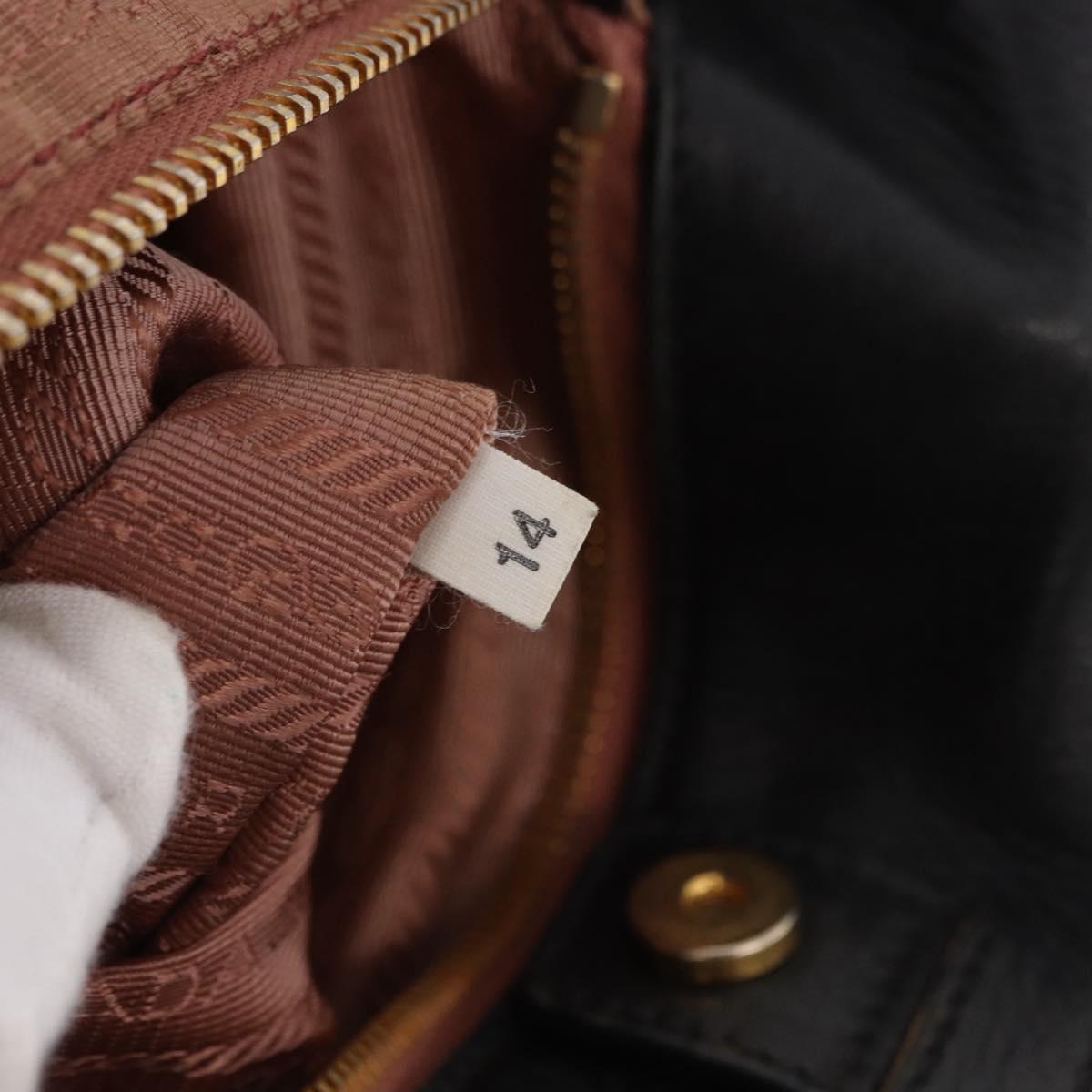 PRADA Ribbon Hand Bag Nylon Black Gold Tone Auth 191747