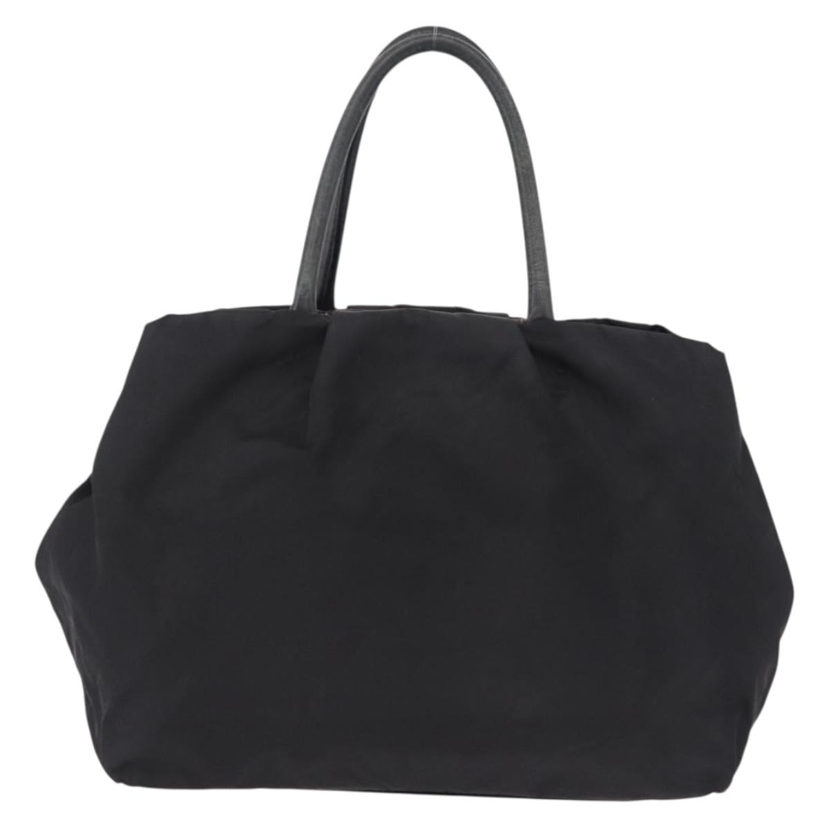 PRADA Ribbon Hand Bag Nylon Black Gold Tone Auth 191747
