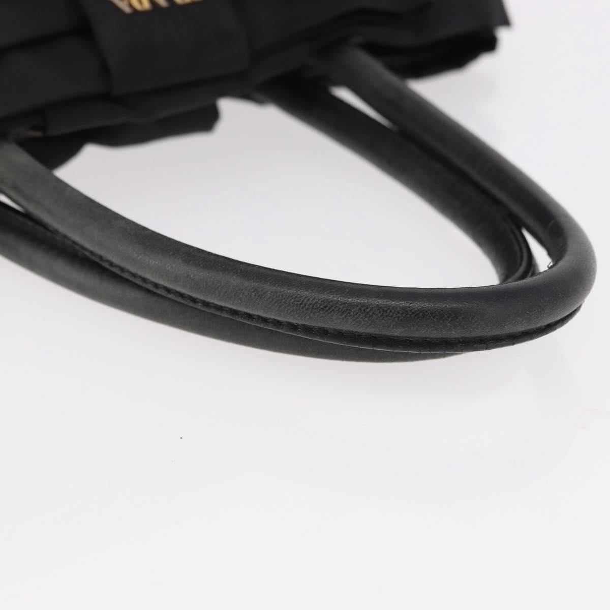 PRADA Ribbon Hand Bag Nylon Black Gold Tone Auth 191747