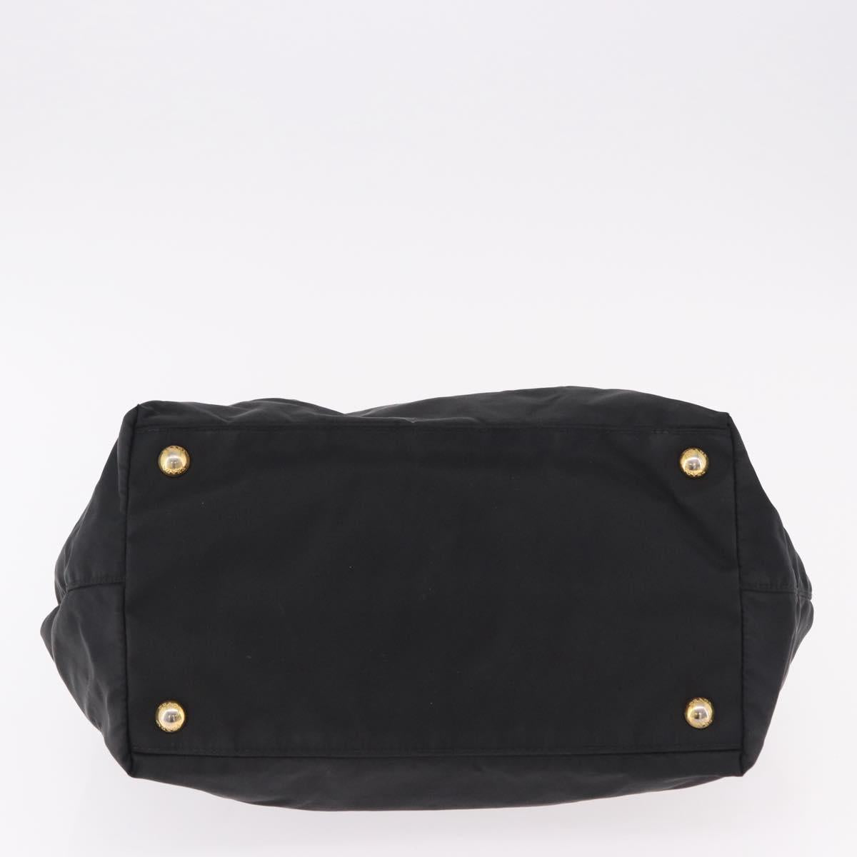 PRADA Ribbon Hand Bag Nylon Black Gold Tone Auth 191747