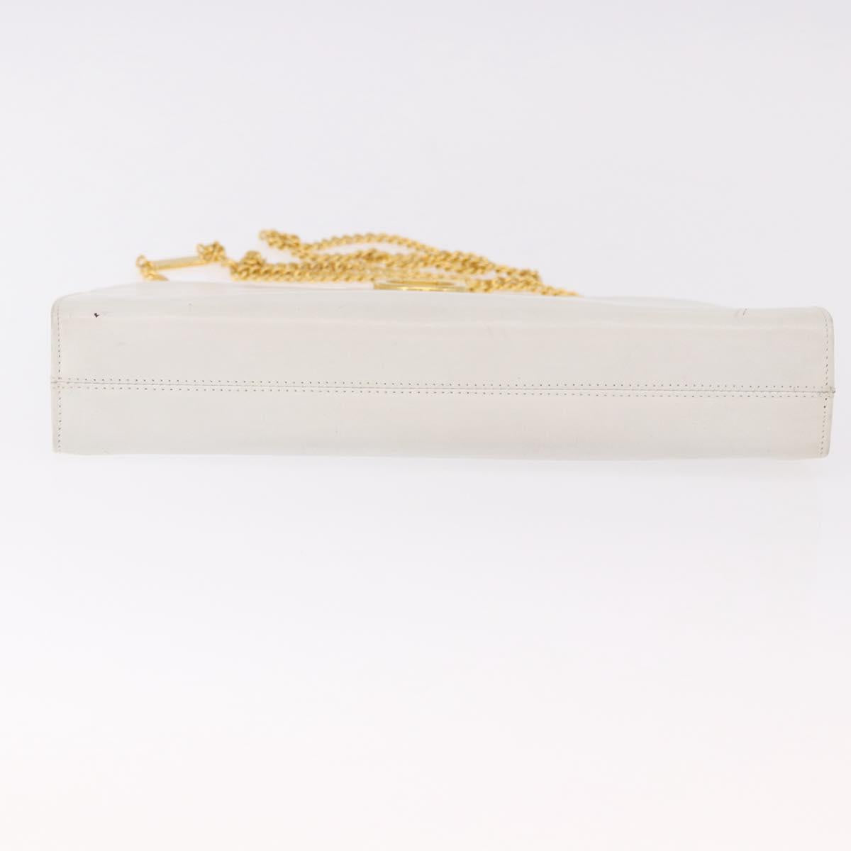Salvatore Ferragamo Gancini Chain Shoulder Bag Leather White Gold Auth 191748