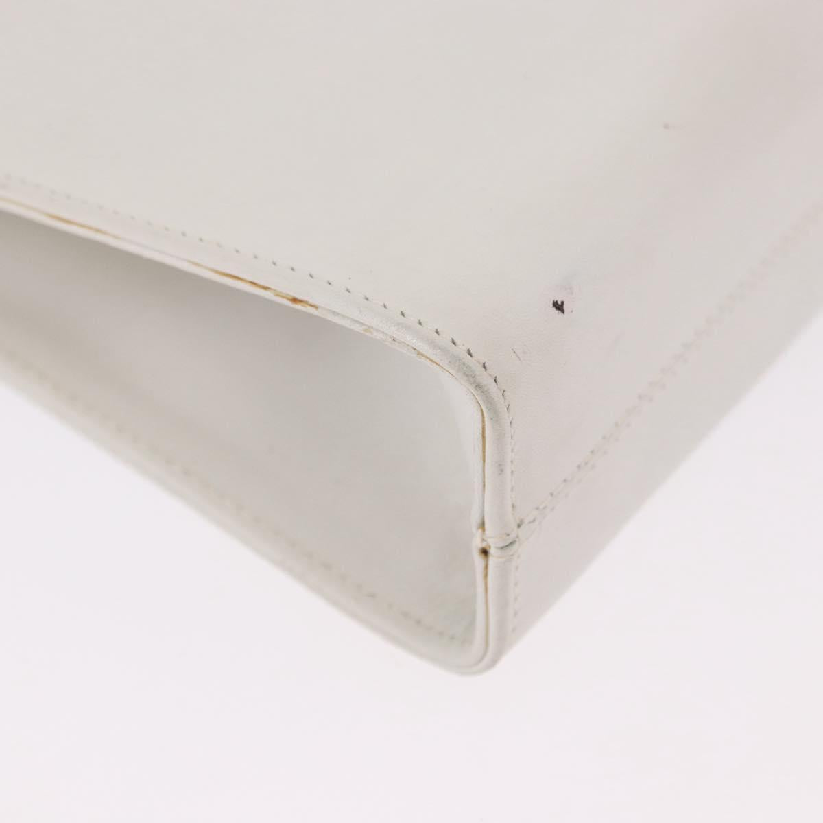 Salvatore Ferragamo Gancini Chain Shoulder Bag Leather White Gold Auth 191748