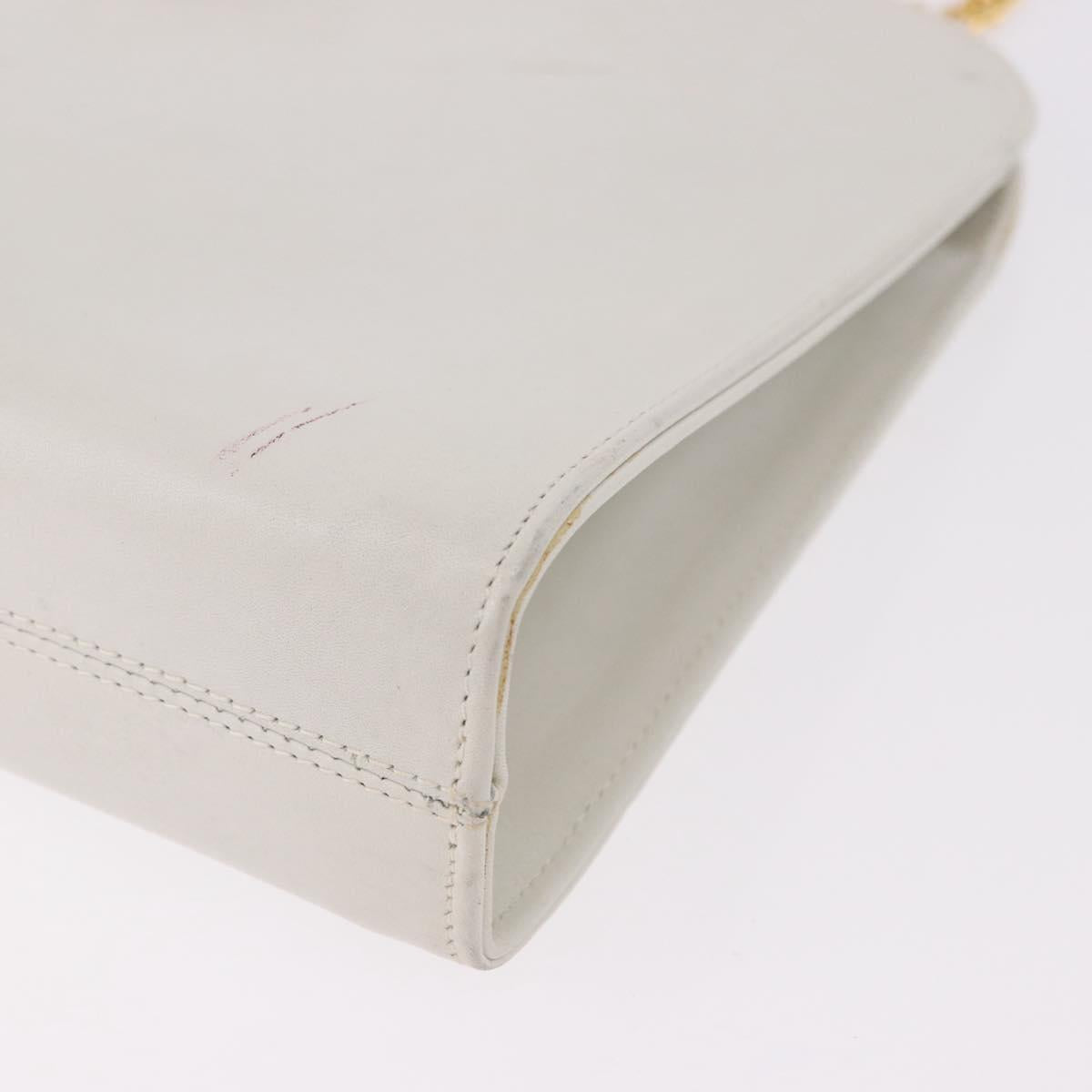 Salvatore Ferragamo Gancini Chain Shoulder Bag Leather White Gold Auth 191748