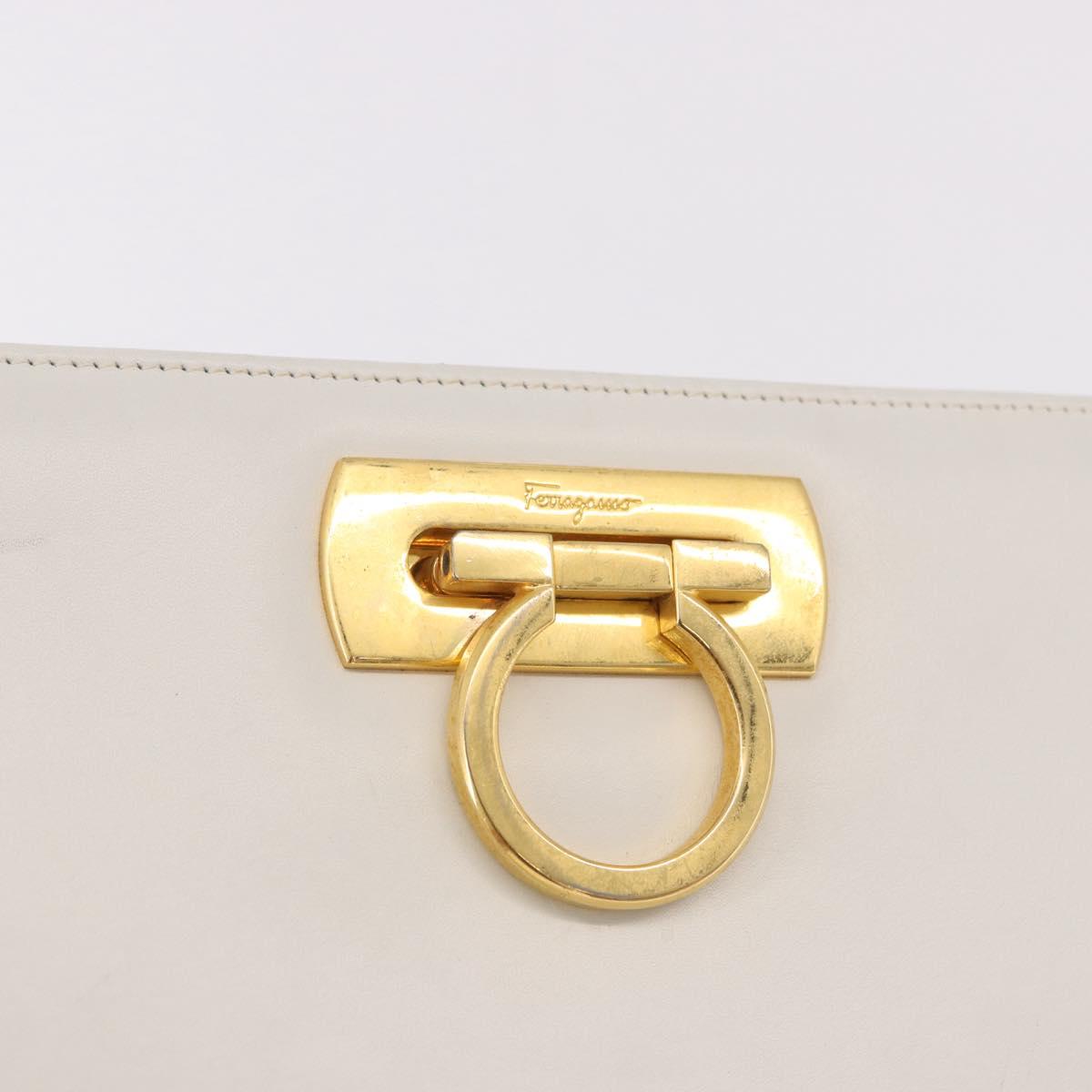 Salvatore Ferragamo Gancini Chain Shoulder Bag Leather White Gold Auth 191748