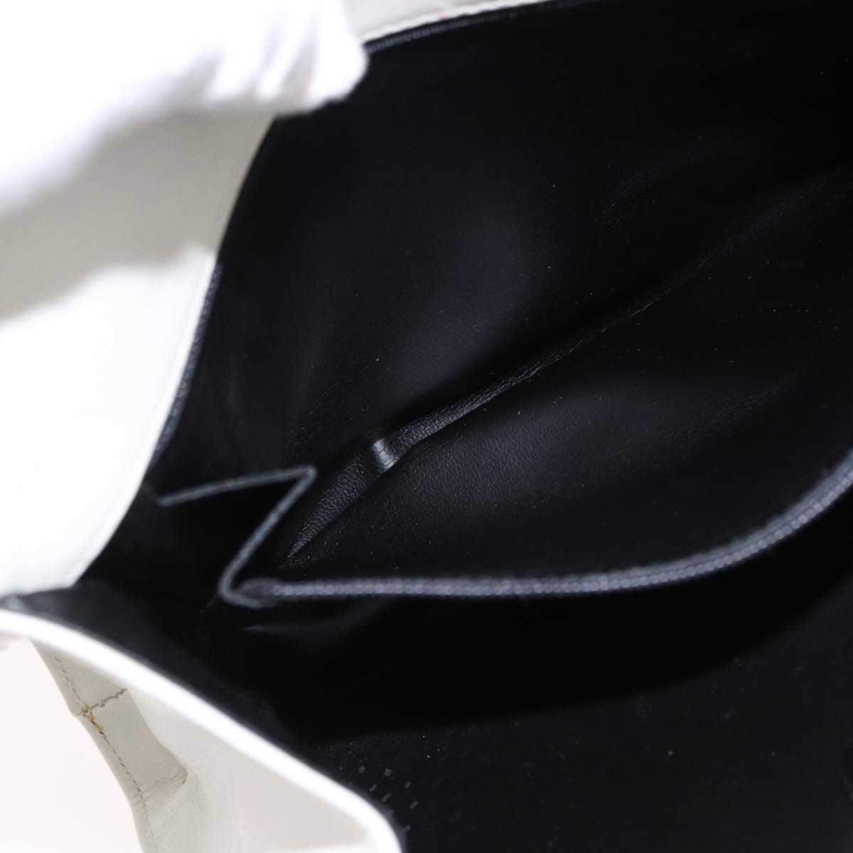 Salvatore Ferragamo Gancini Chain Shoulder Bag Leather White Gold Auth 191748