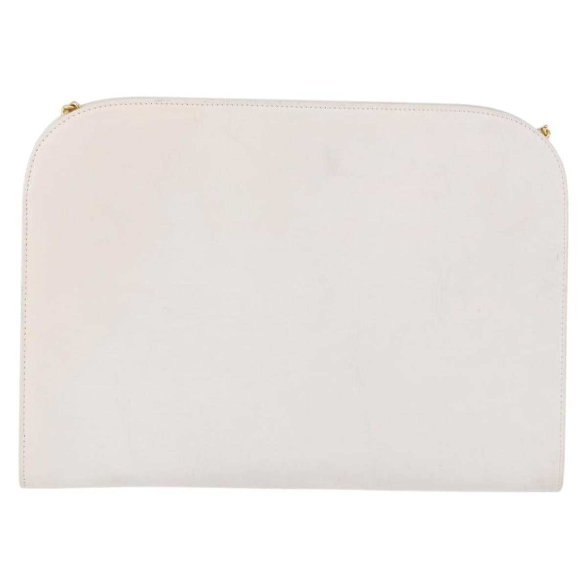 Salvatore Ferragamo Gancini Chain Shoulder Bag Leather White Gold Auth 191748